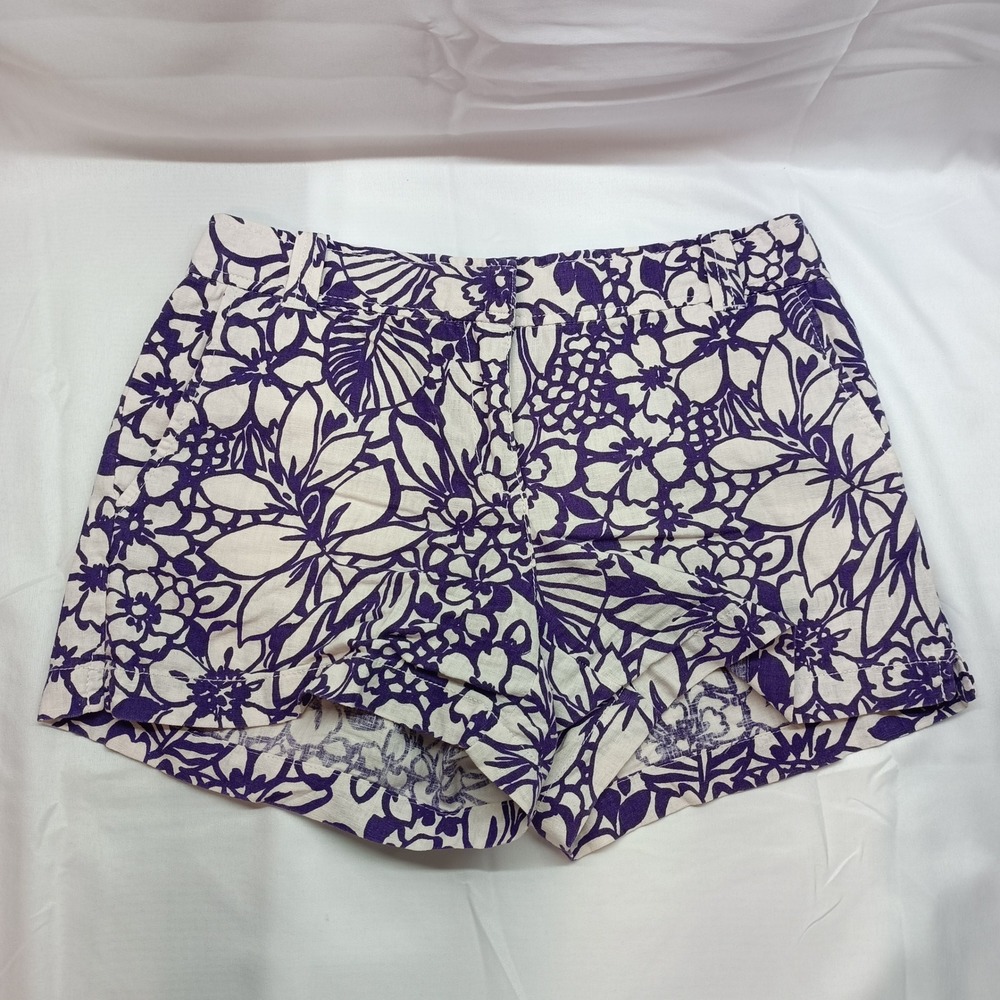 New‎ York & Company Purple White Floral Linen Blend Shorts Womens 0 Tropical